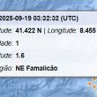 Sismo registado em famalicão