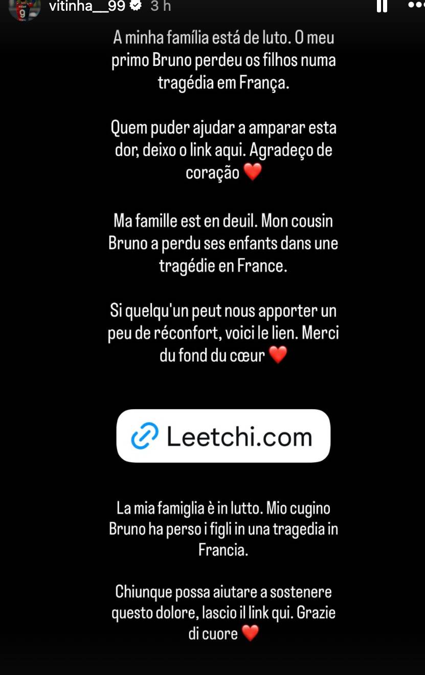 Crianças que morreram em frança eram primas do avançado vitinha. Saiba como ajudar